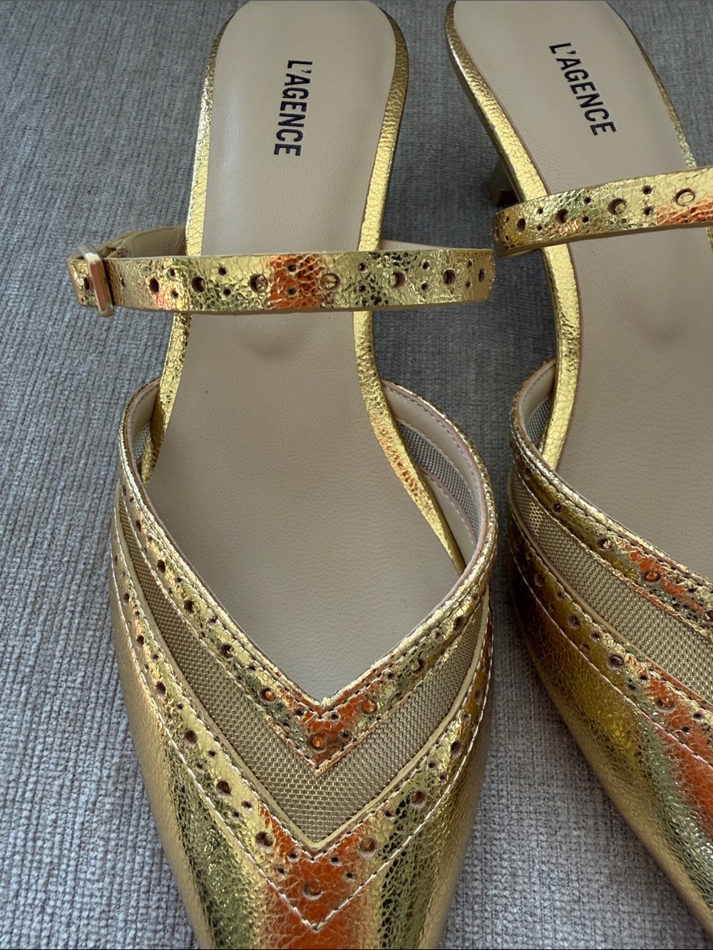 L'AGENCE Metallic Gold Pointed Kitten Heel - Picture 10 of 11